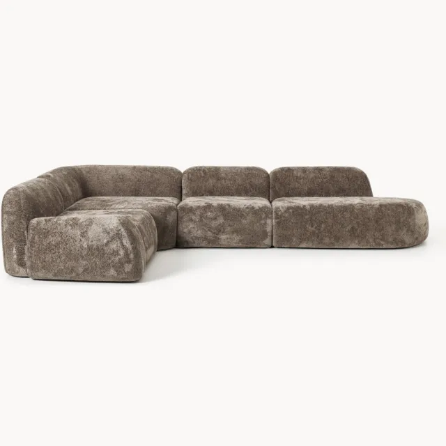 Westwing Collection XL modulaire teddy bouclé hoekbank Wolke (4-zits) met chaise longue taupe