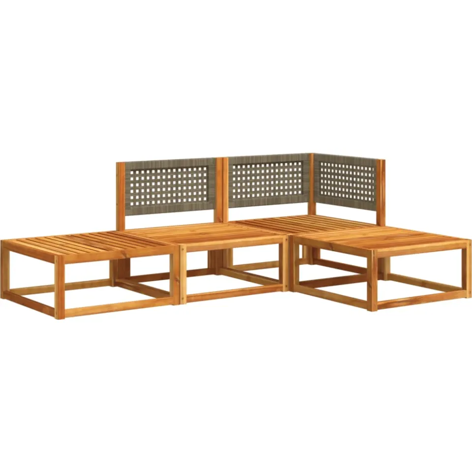 vidaXL 4-delige tuinbankset met kussens acaciahout & rotan Bruin