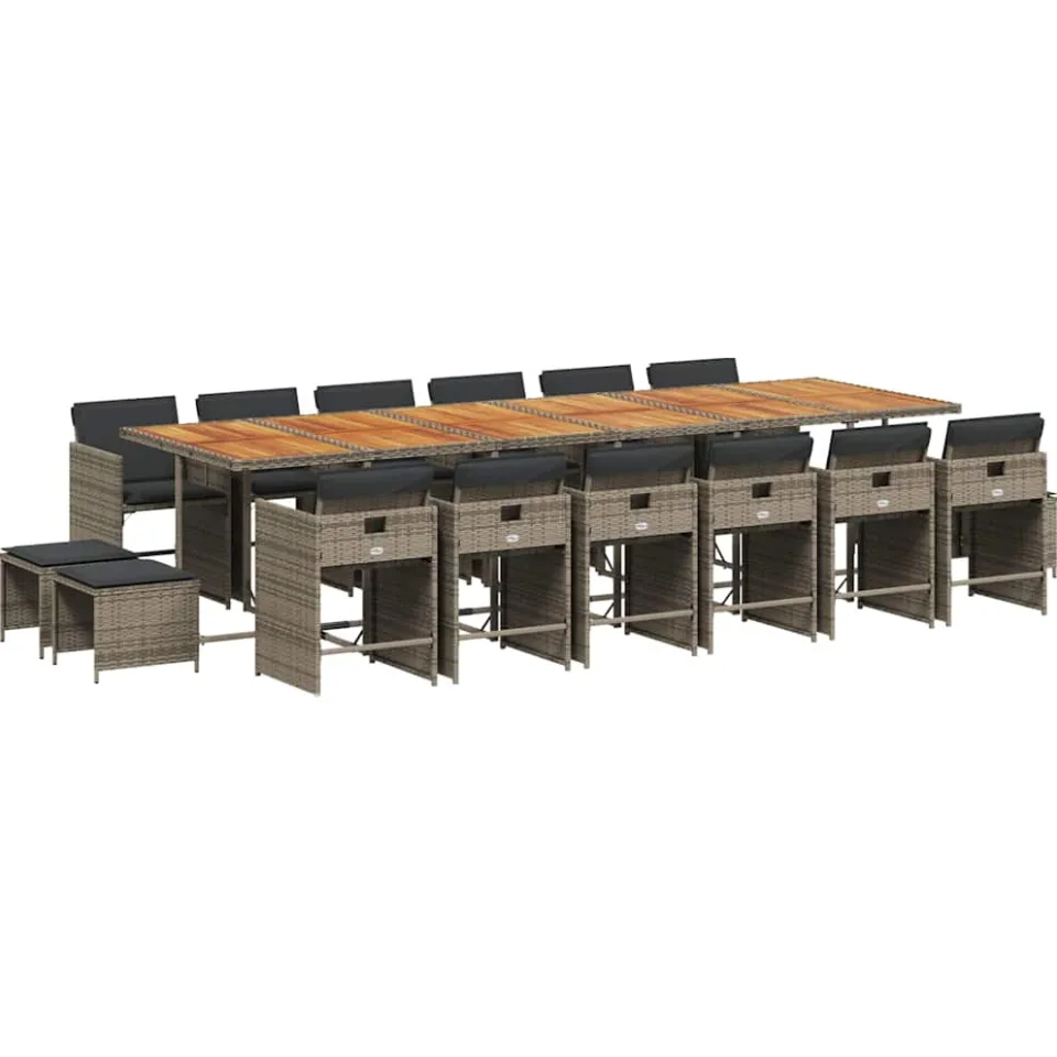 vidaXL 17-delige Tuinset met kussens poly rattan grijs, foto 3
