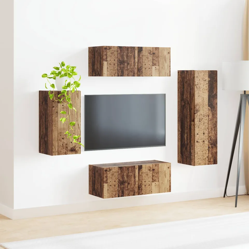 vidaXL Tv-meubelset 4 st 31 x 30 x 100 cm Oudhout bruin, foto 4