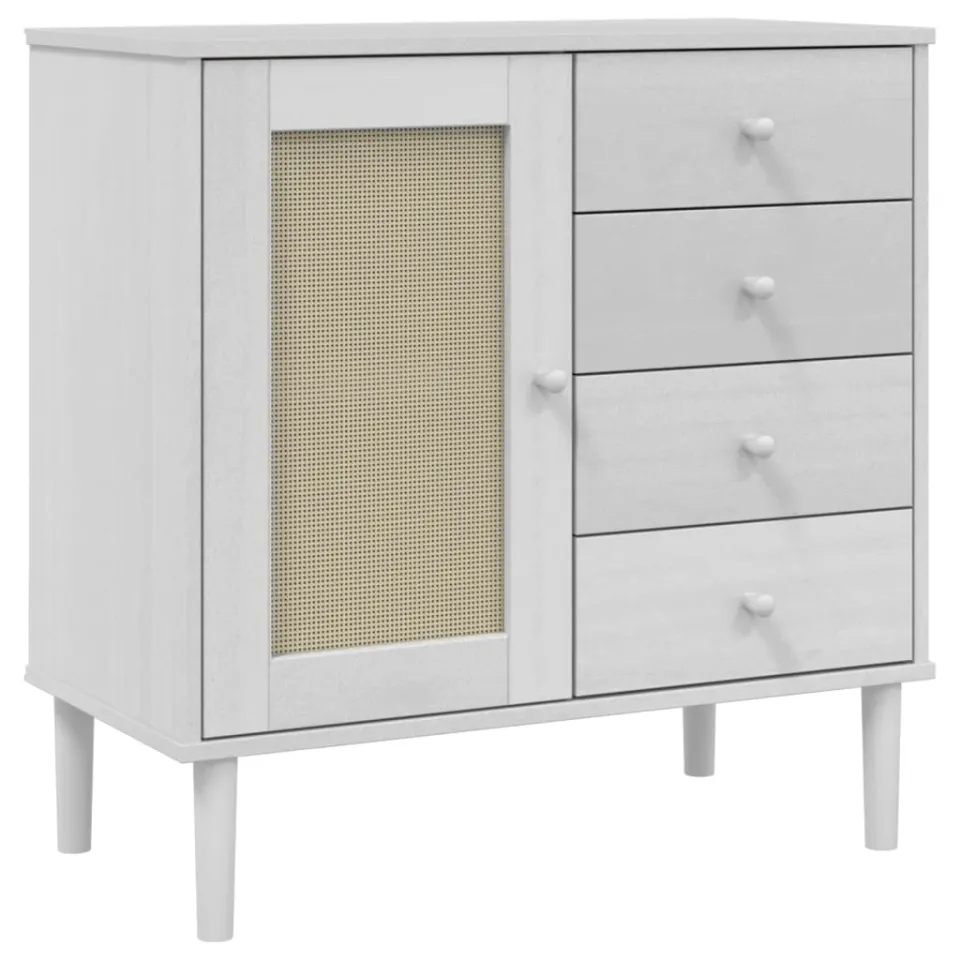 vidaXL Dressoir SENJA 80x40x80 cm rattan look massief grenenhout wit, foto 3