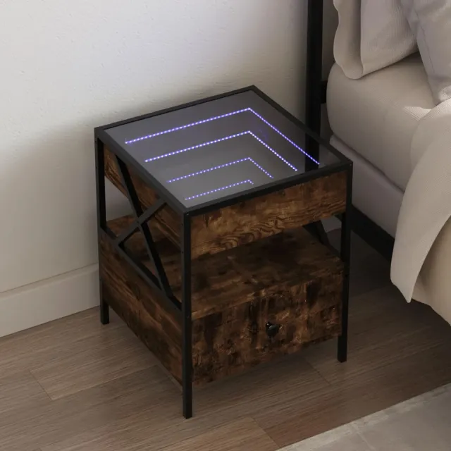 vidaXL Nachtkastje met Infinity LED 40x40x51 cm gerookt eikenkleurig Bruin