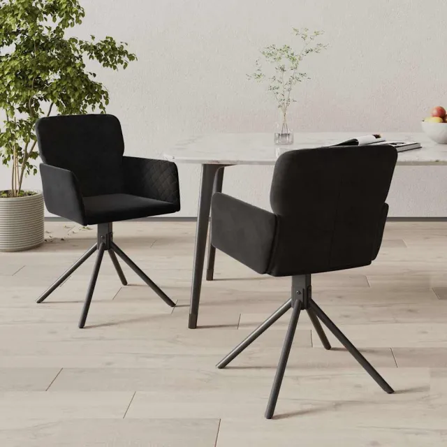 vidaXL Eetkamerstoelen draaibaar 2 st fluweel zwart, foto 2