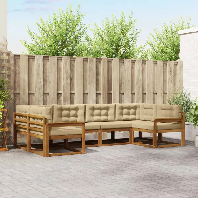 vidaXL Buiten bankenset 6 st 6-zits Natuurlijk en Beige