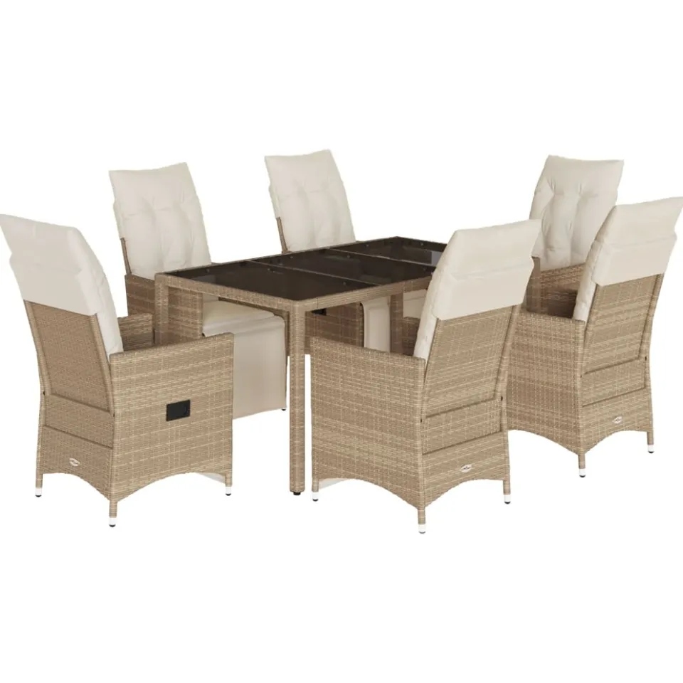 vidaXL 7-delige Bistroset met kussens poly rattan beige, foto 3