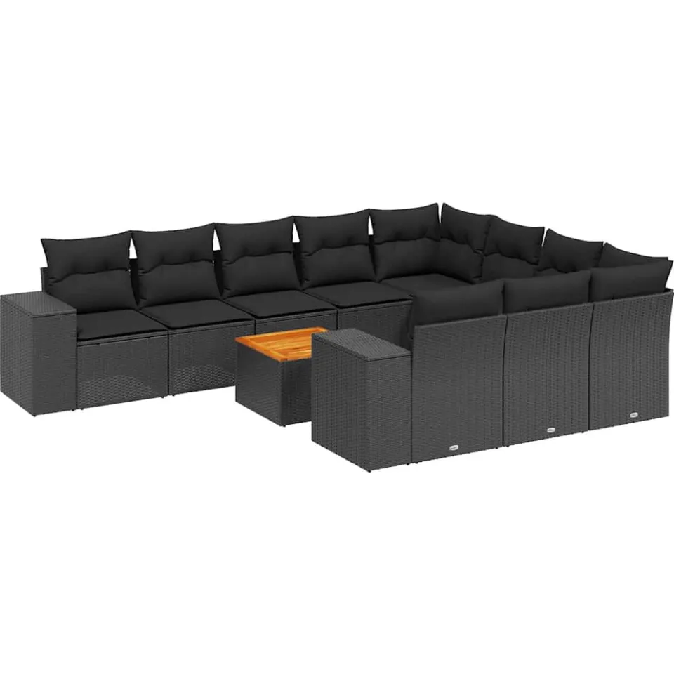 vidaXL 11-delige Loungeset met kussens poly rattan zwart, foto 3