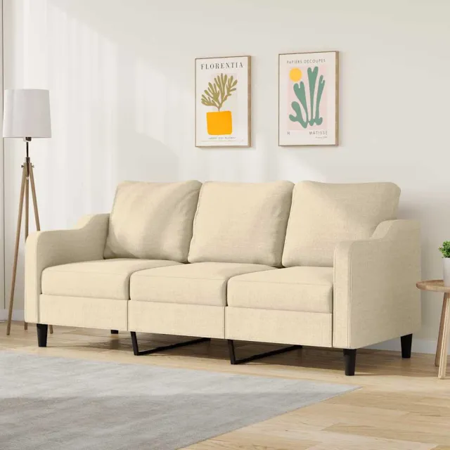 vidaXL Driezitsbank 180 cm stof crèmekleurig