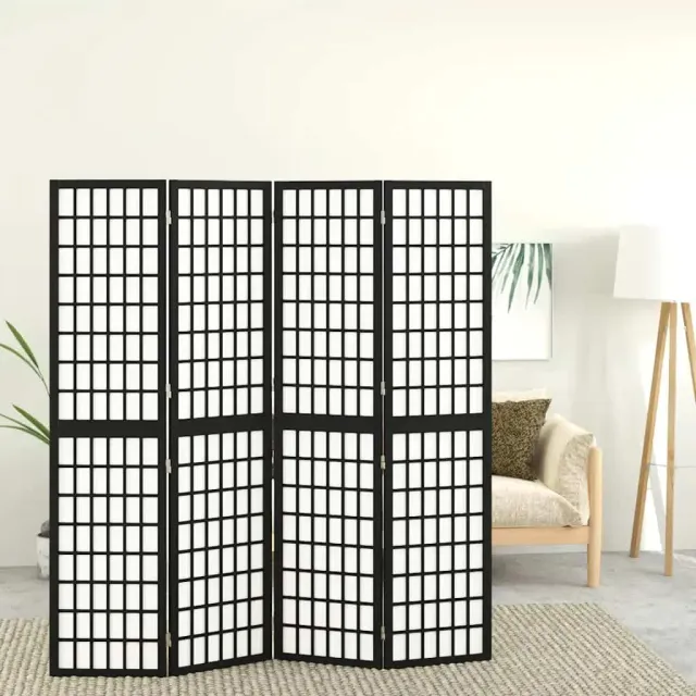vidaXL Kamerscherm inklapbaar 4 panelen Japanse stijl 160x170 cm zwart, foto 2