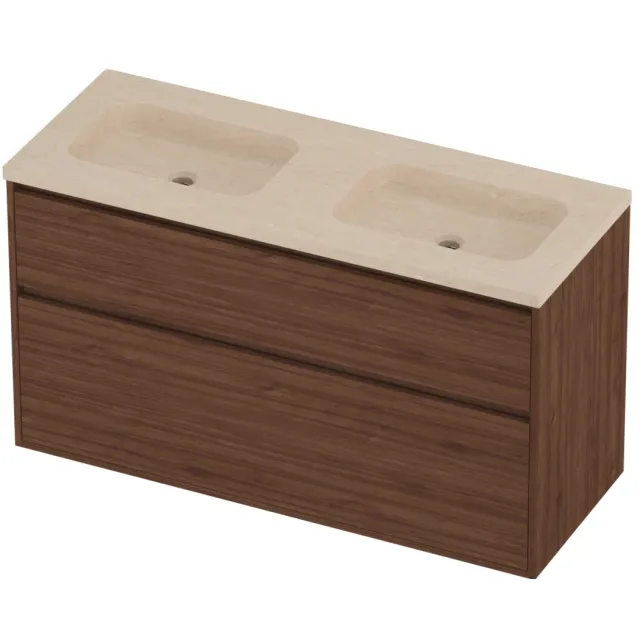 Proline Rollo Badmeubelset Hardsteen Elegant Dubbel 120x46x67 cm Sand Stone Indian Walnut Houtlook