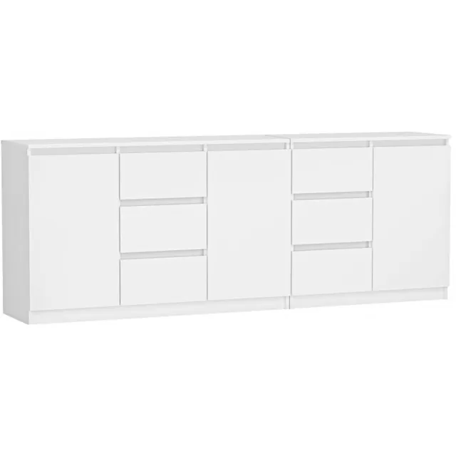 Moderne Kledingkast / Ladekast 200x75 Wit MODERNE MEUBILAIRSET 3 DEUREN, 6 LADEN