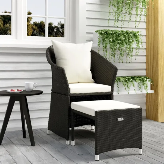vidaXL 2-delige Loungeset met kussens poly rattan zwart, foto 2