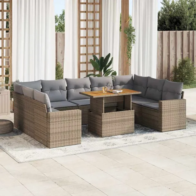 vidaXL 10-delige Loungeset met kussens poly rattan beige, foto 2