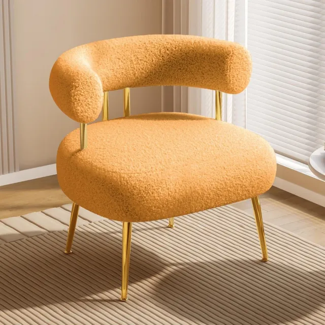 SEYNAR Accentstoel Teddy Fauteuil - Moderne Lounge Stoel met Metalen Poten - Pluche Bekleding - Dik Gepolsterd - Voor Woonkamer en Slaapkamer Geel