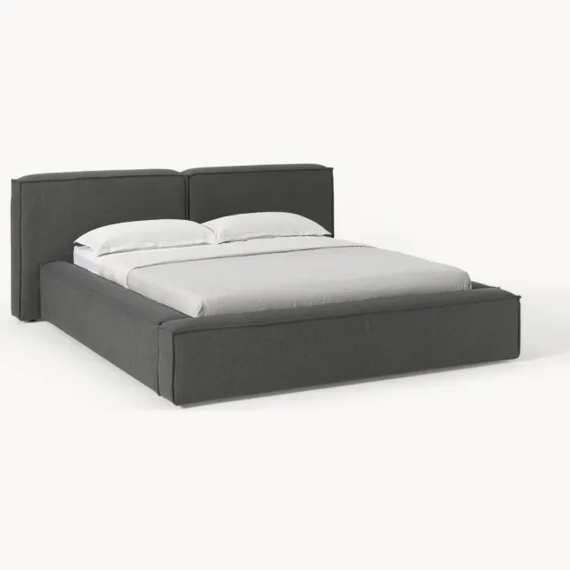 Westwing Collection Gestoffeerd bed Lennon met opbergruimte antraciet