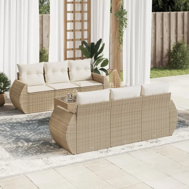 vidaXL 7-delige Loungeset met kussens poly rattan beige, foto 2