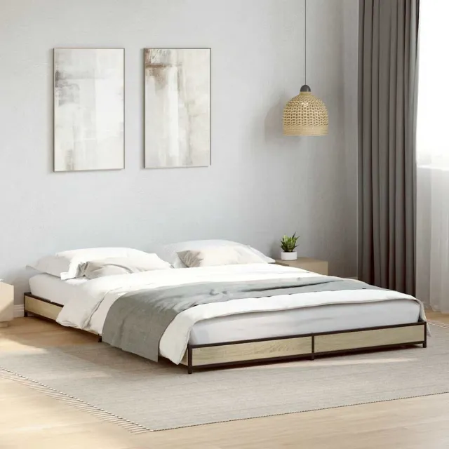 vidaXL Bedframe bewerkt hout metaal sonoma eikenkleurig 120x200 cm