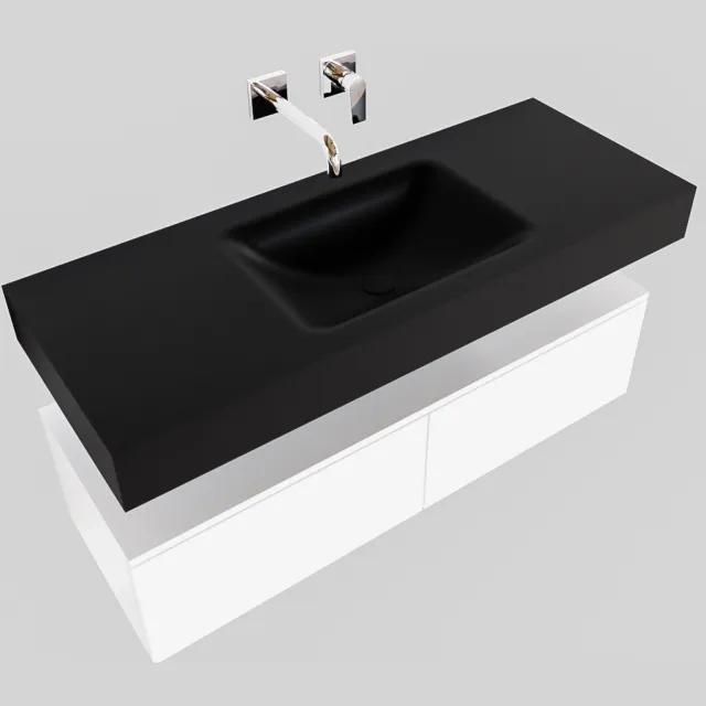 Boss & Wessing Badkamermeubel BWS Ibiza 120 cm Mat Wit Twee Soft-Close Lades Solid Surface Wastafel Mat Zwart (acht varianten)