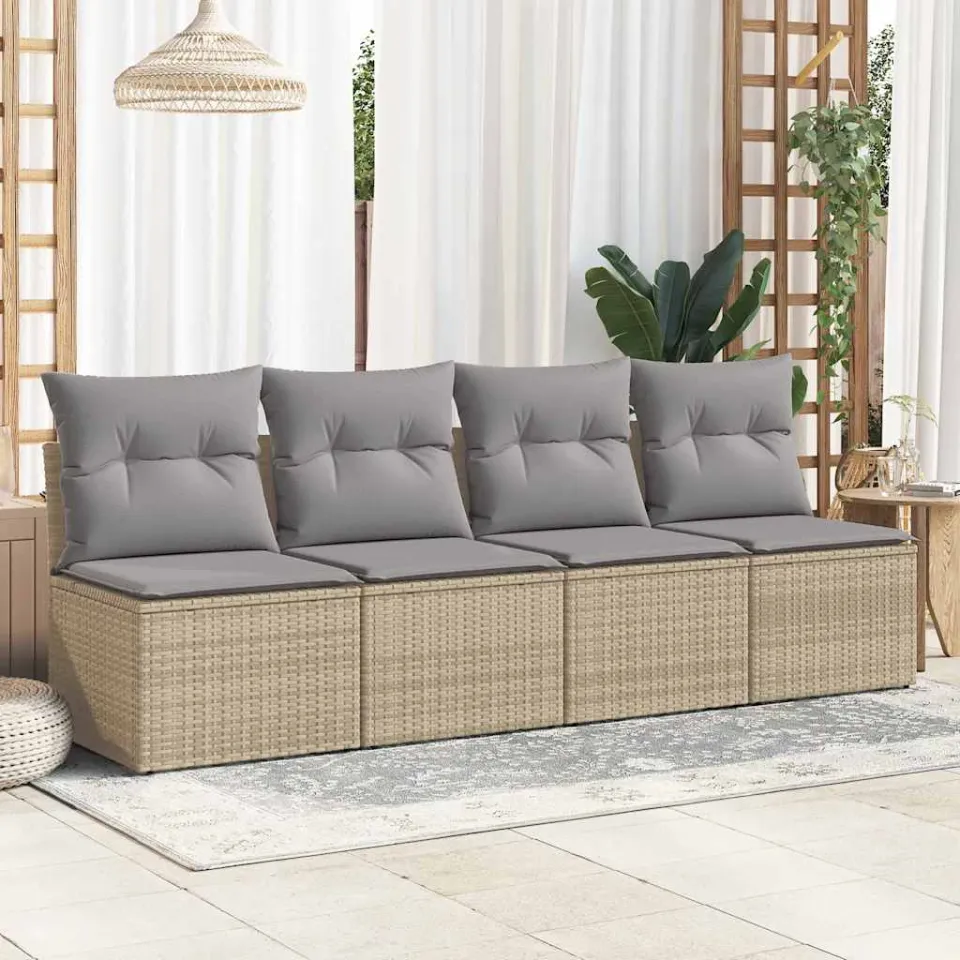 vidaXL 2-delige Loungeset met kussens poly rattan acacia beige, foto 3