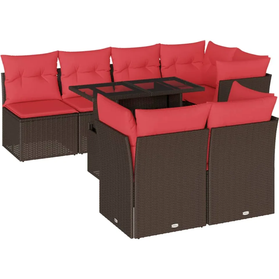 vidaXL 8-delige tuinbankset met kussens, bruin polyrotan