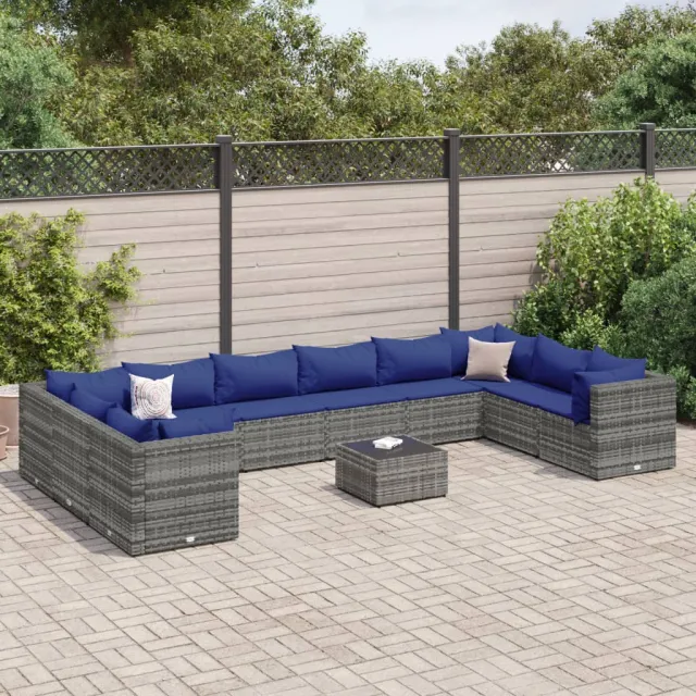 vidaXL 11-delige Loungeset met kussens poly rattan grijs, foto 2