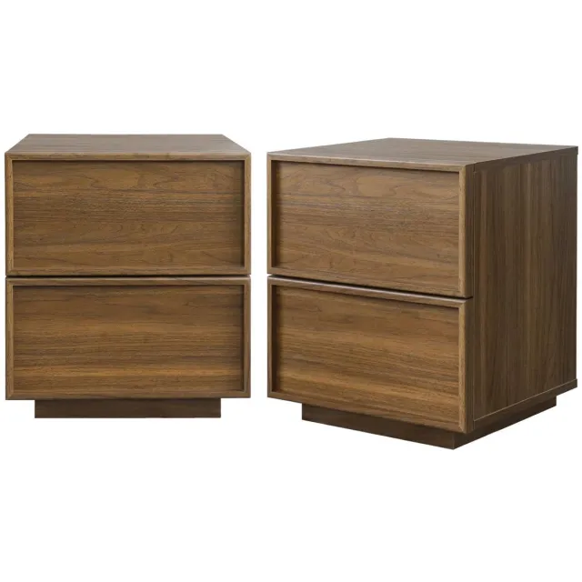 sweeek Set van 2 nachtkastjes met hout-effect 2 laden - kuba walnoot