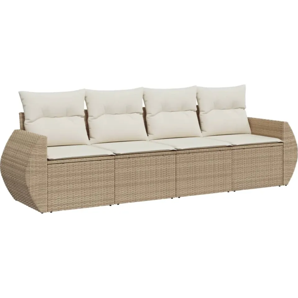 vidaXL 4-delige Loungeset met kussens poly rattan beige, foto 3