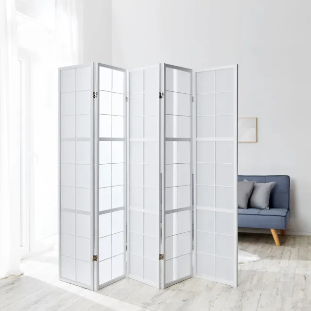 Homestyle4u Kamerscherm - 220x175 cm - Wit - 5-delig - Shoji