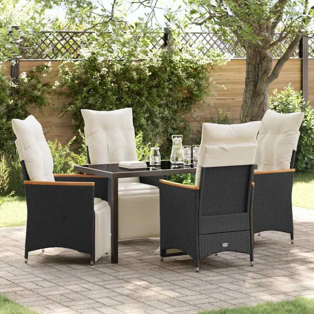 vidaXL Tuin eettafelset 5 st Zwart poly rattan