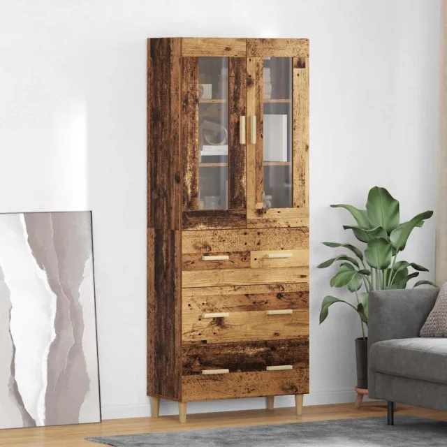 vidaXL Hoge kast Oud Hout 69,5 x 34 x 180 cm Geengineerd Hout en Glas bruin, foto 2