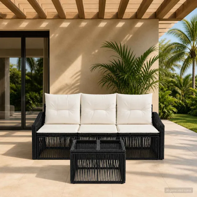 vidaXL Tuinbankenset 4 st Zwart poly rattan, foto 2