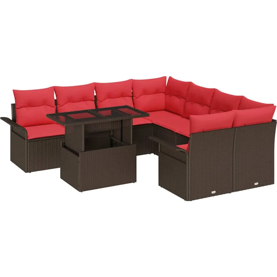 vidaXL Tuin Sofa Set 9 st Bruin poly rattan