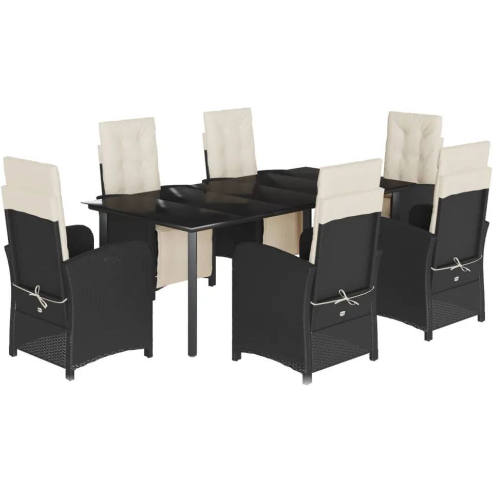 vidaXL 7-delige Tuinset met kussens poly rattan zwart, foto 3