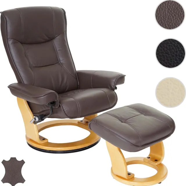 Robas Lund MCA relaxfauteuil Hamilton, TV fauteuil kruk, echt leer 130kg belastbaar ~ bruin, natuurlijk bruin