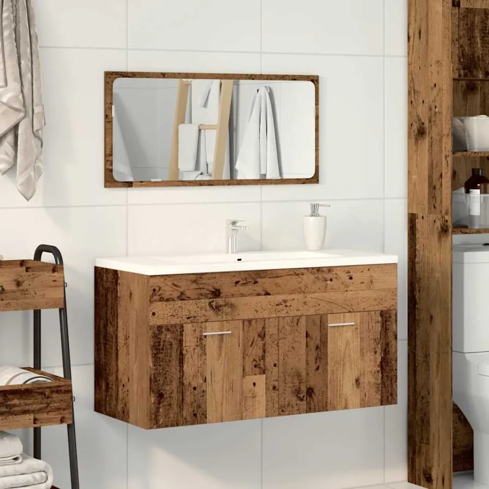 vidaXL Badkamerkast met spiegel bewerkt hout oud houtkleurig bruin, foto 2