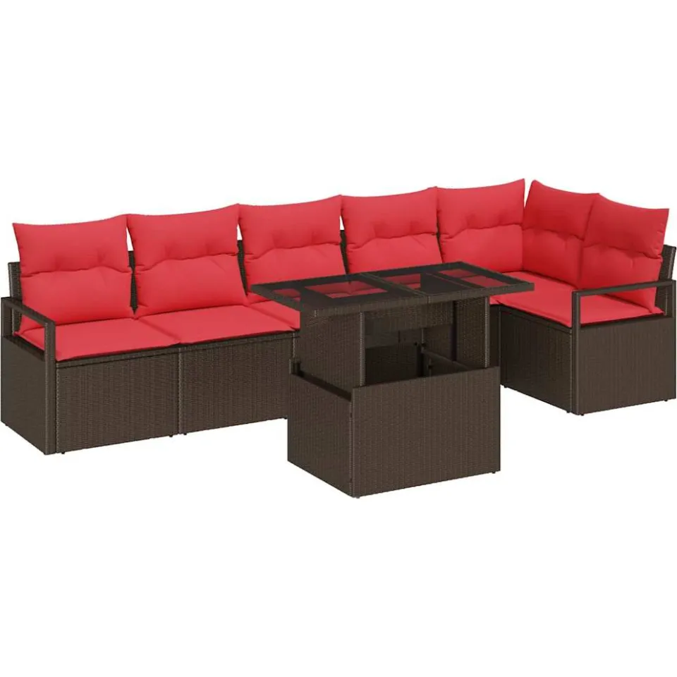 vidaXL Tuin Sofa Set 7 st Bruin Poly riet
