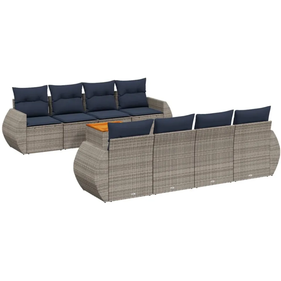 vidaXL 9-delige tuinbankset met kussens, grijs polyrotan, foto 3