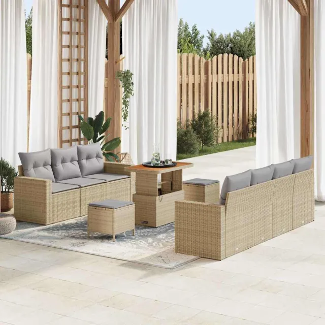 vidaXL Tuin Sofa Set met kussen met opslag 10 pcs Beige poly rattan, foto 2