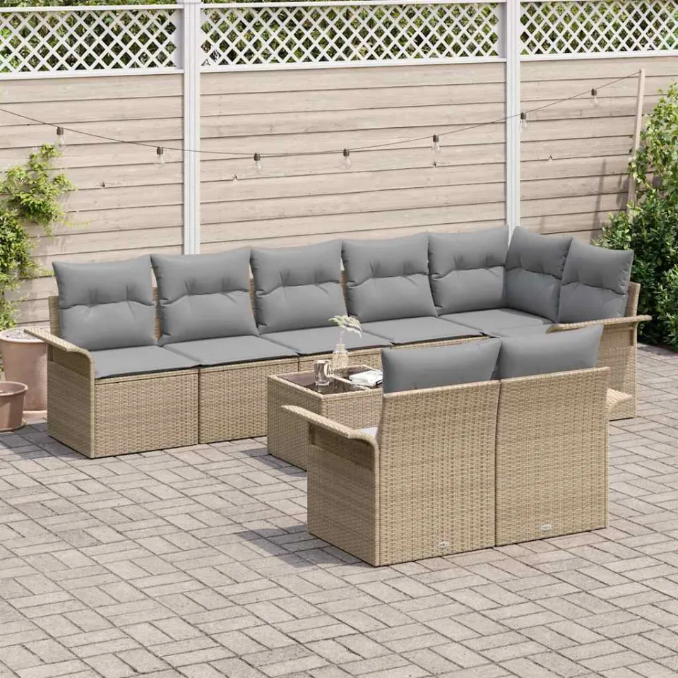 vidaXL Tuin Sofa Set 9 st Beige poly rattan, foto 3