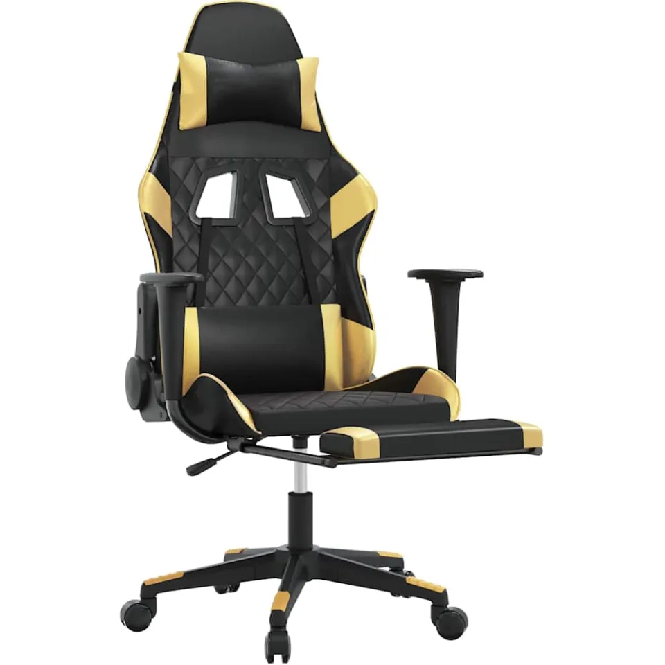 vidaXL Gamestoel met voetensteun kunstleer zwart en goudkleurig, foto 3