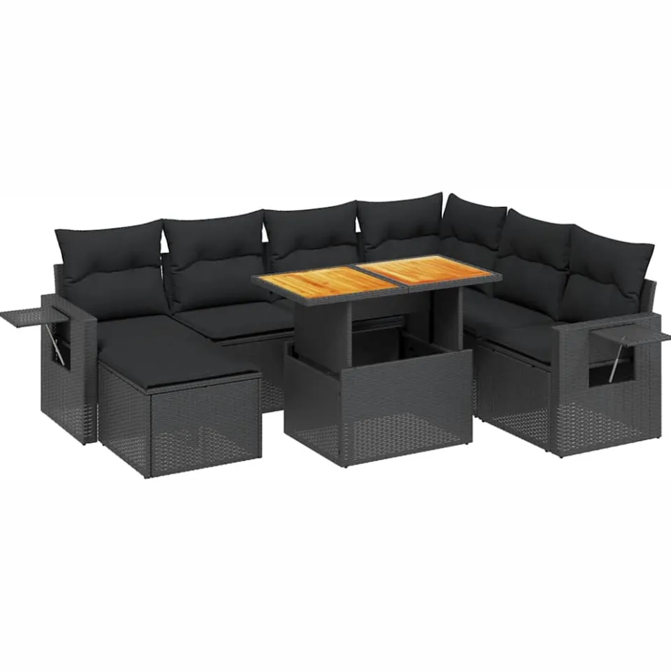 vidaXL 8-delige Loungeset met kussens poly rattan zwart, foto 3