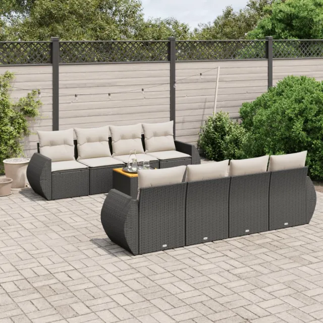 vidaXL 9-delige Loungeset met kussens poly rattan zwart, foto 2