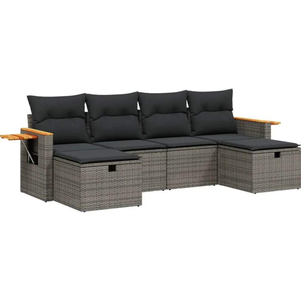 vidaXL 6-delige Loungeset met kussens poly rattan grijs, foto 3