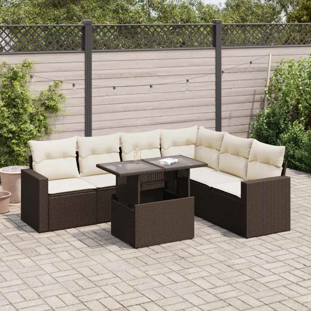 vidaXL 7-delige Loungeset met kussens poly rattan bruin, foto 2
