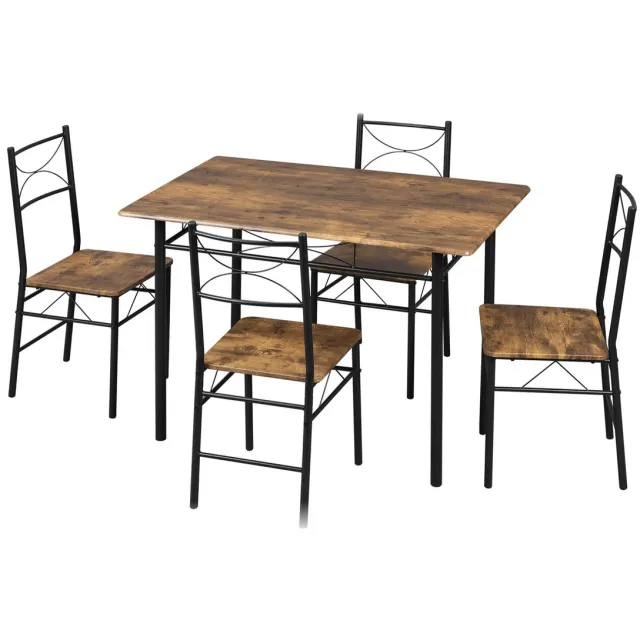 Mila Shop Eettafel - Eetkamerset - 4 Eetkamerstoelen - Stabiel - Metalen frame - Rustiek - Geschikt voor kleine ruimtes - Tafel 110 x 76 x 70cm - Stoel 38 x 88 x 45cm - Zwart/Bruin