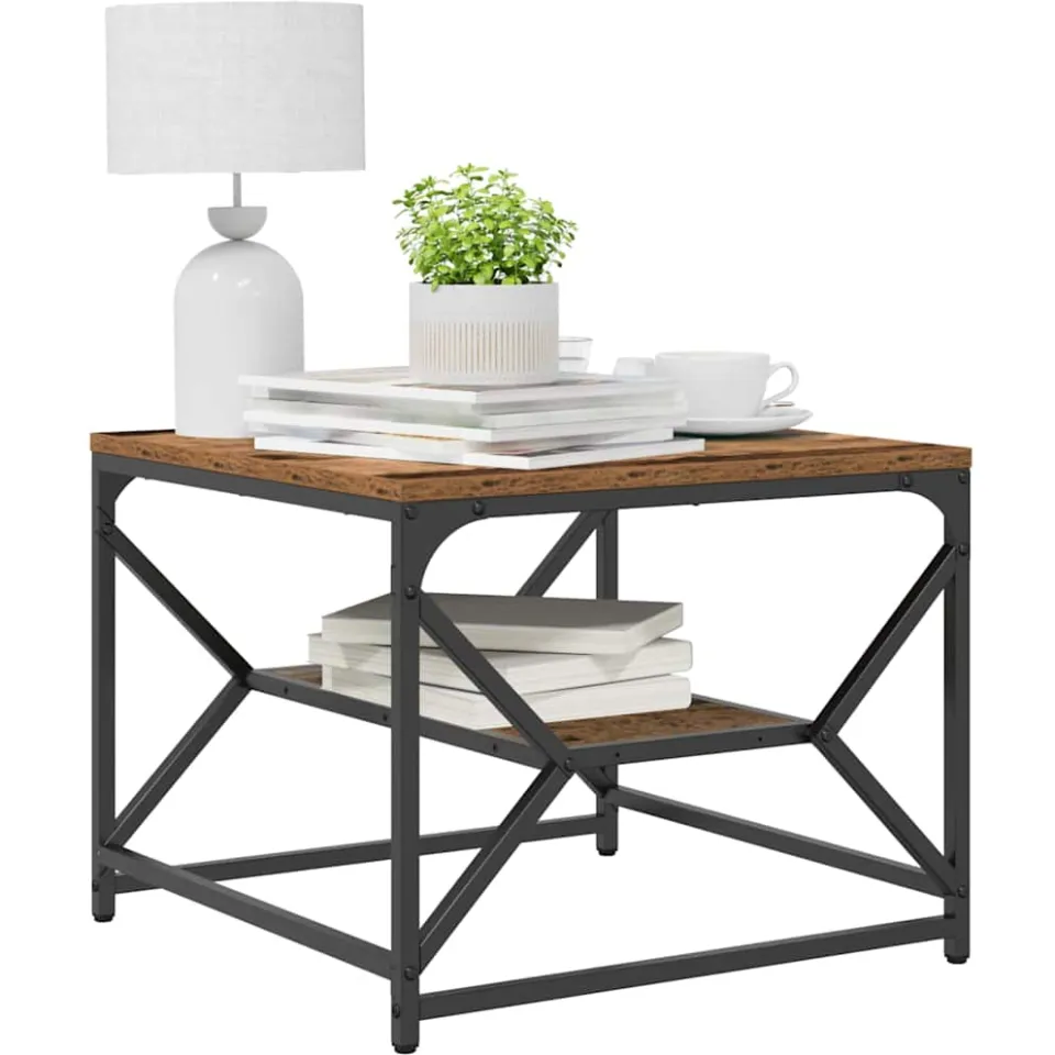 vidaXL Salontafel Oud Hout 51 x 50 x 40 cm Engineered hout en staal, foto 3