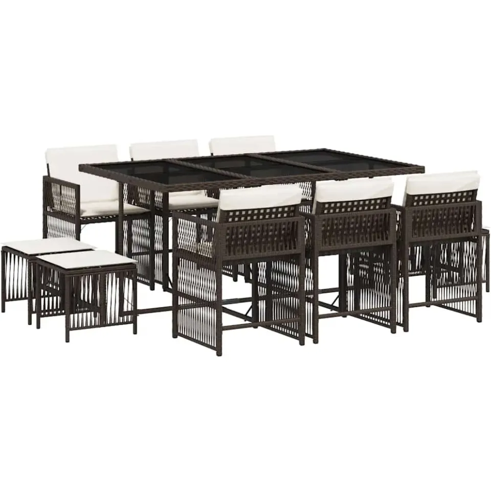 vidaXL 11-delige Tuinset met kussens poly rattan bruin, foto 3