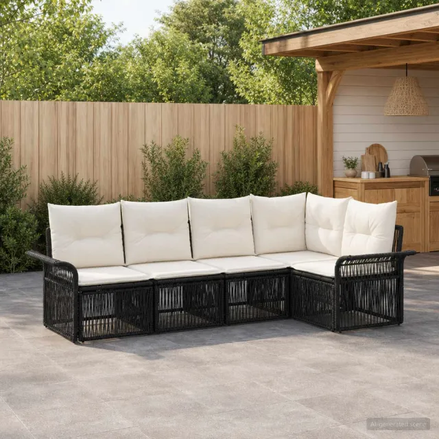 vidaXL Tuinbankenset 5 st 5-zits Zwart poly rattan, foto 2