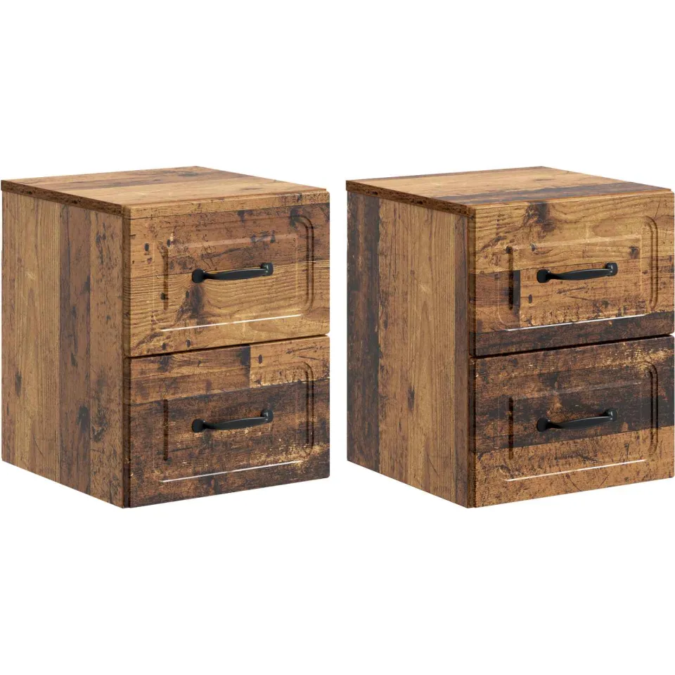 vidaXL Wandbeugel Bedkast 2 st Oud hout 34,5 x 33 x 40 cm Bewerkt hout bruin, foto 3