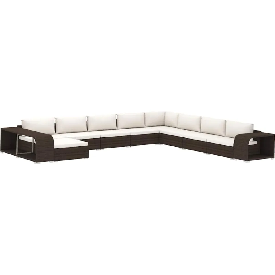 vidaXL 11-delige Loungeset met kussens poly rattan bruin