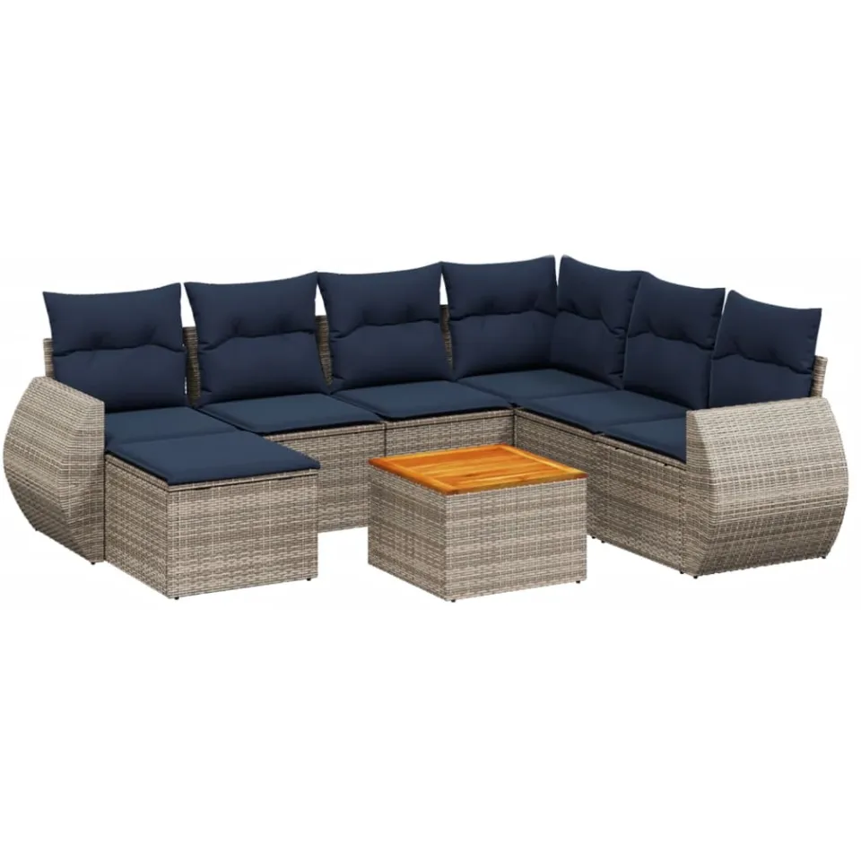 vidaXL 8-delige tuinbankset met kussens, grijs polyrotan, foto 3